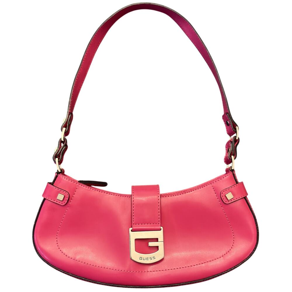 Y2K Guess Pink Shoulder Bag Baguette Purse Mini Silver G Logo 2000s Barbiecore